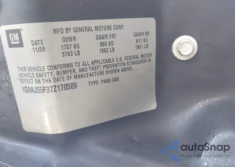 2007 Saturn Ion 2 z USA, uszkodzony, nr VIN 1G8AJ55F37Z170509